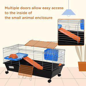 Small Animal Cage, Rolling Bunny Cage, Guinea Pig Cage with Food Dish, Water Bottle, Hay Feeder, Platform – view 6