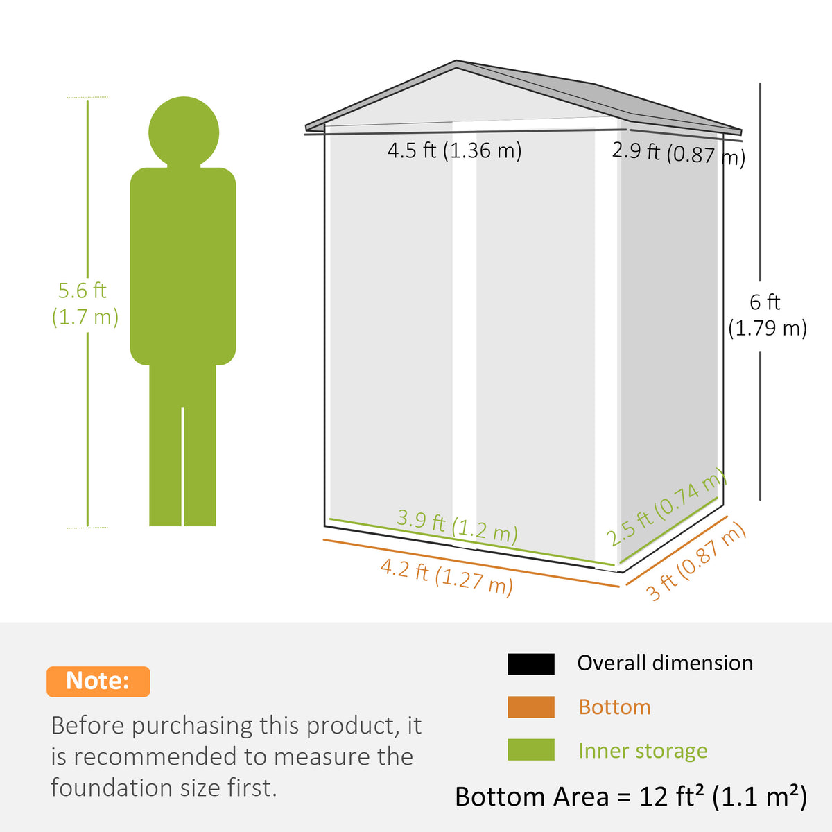 4.5 x 3ft Outdoor Storage Shed, Waterproof Metal Garden Shed with Lockable Door for Backyard, Patio, Lawn – view 16