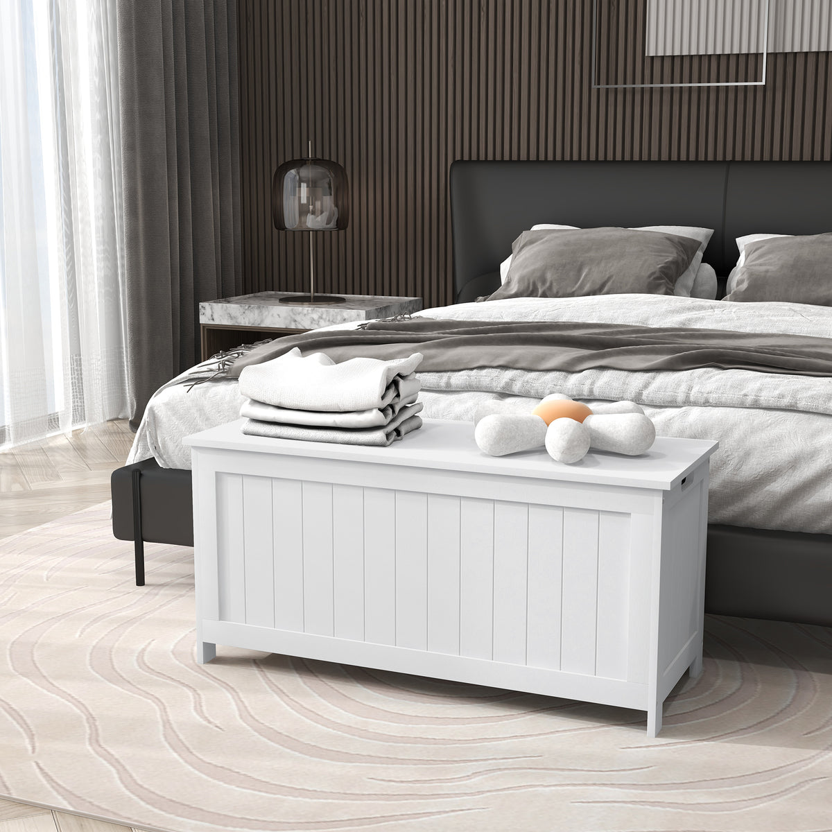 Storage Trunk with 2 Safety Hinges, Modern Entryway Bench with Side Handles, Storage Chest for Living Room – view 21
