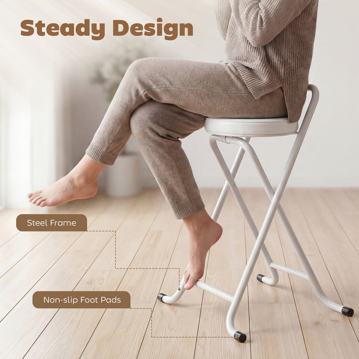Foldable Bar Stools Set of 2, Folding Kitchen Chairs with PU Cushioned Seat, Footrest, Black – view 12