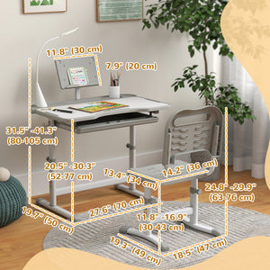 Qaba Kids Desk and Chair Set Height Adjustable Student Writing Desk Children School Study Table with Tilt Desktop