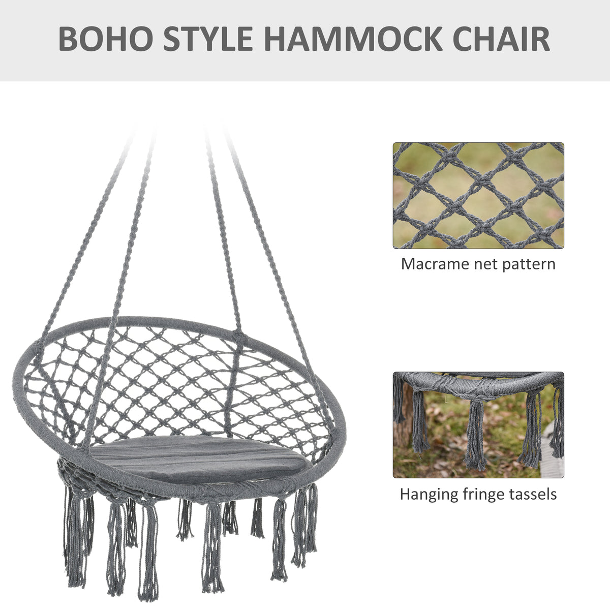 Patio Hammock Chair, Hanging Rope Hammock Swing for Indoor & Outdoor Use with Backrest – view 10