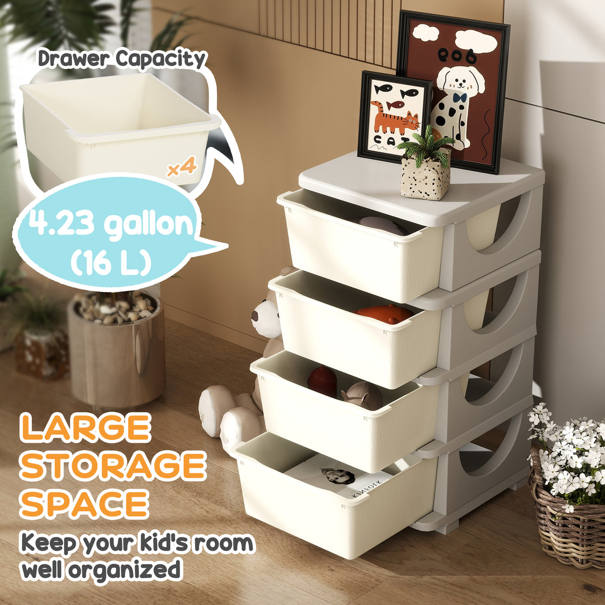 3 Tier Kids Toy Organizer and Storage Bins with 3 Plastic Drawers, Blue