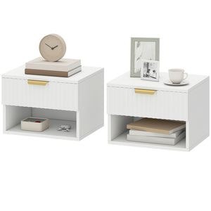 Floating Nightstands, Wall Mounted Bedside Tables Set of 2 with Drawer and Open Shelf, Black – view 8