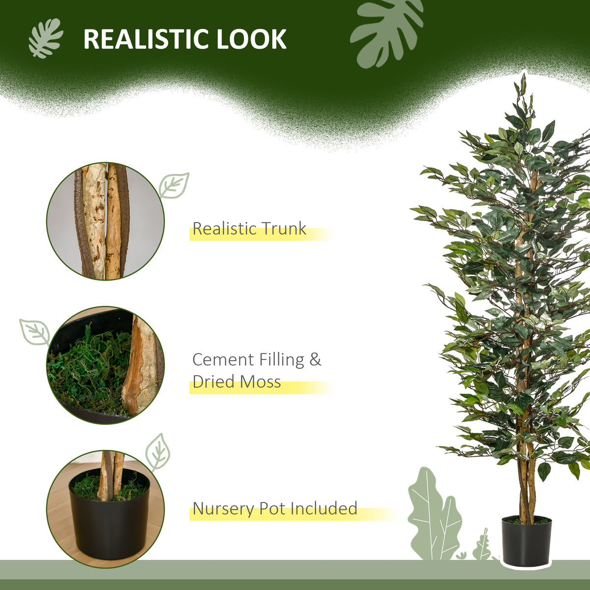 5FT Artificial Ficus Tree, Fake Tree with Leaves, Faux Plant in Nursery Pot for Indoor Decoration