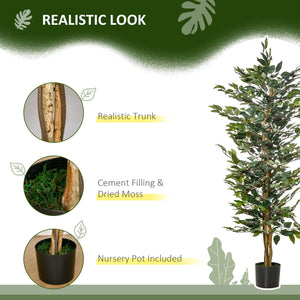 5FT Artificial Ficus Tree, Fake Tree with Leaves, Faux Plant in Nursery Pot for Indoor Decoration