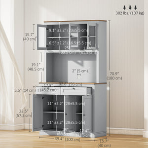 71" Pantry Cabinet with Microwave Space, Buffet with Hutch, 2 Drawers, Adjustable Shelves and Glass Doors – view 30