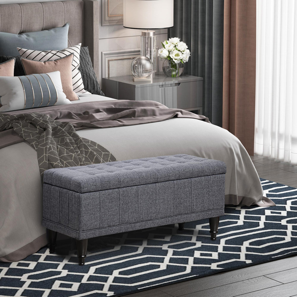 Storage Ottoman, Linen Fabric End of Bed Bench with Soft Close Lid – view 17