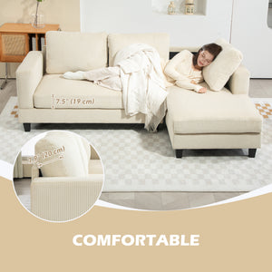 L Shaped Couch, L Shape Sofa with Chaise Lounge and Spring Cushion for Living Room, Bedroom, Beige – view 6