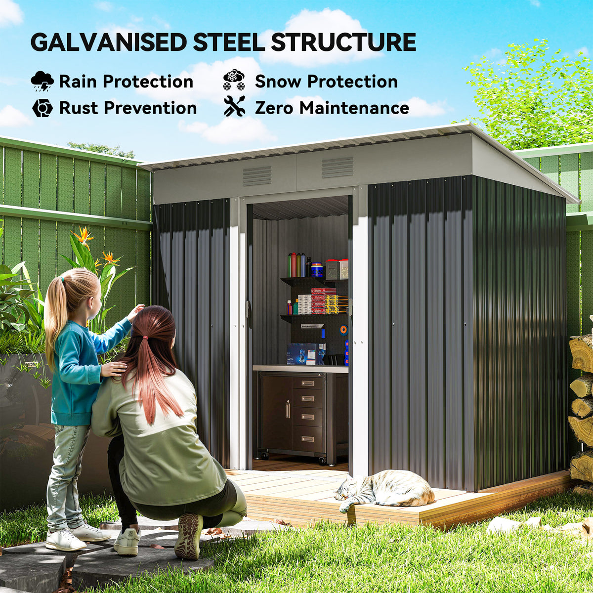 6' x 4' Outdoor Storage Shed, Metal Garden Tool Storage House Organizer with Lockable Sliding Doors and – view 24