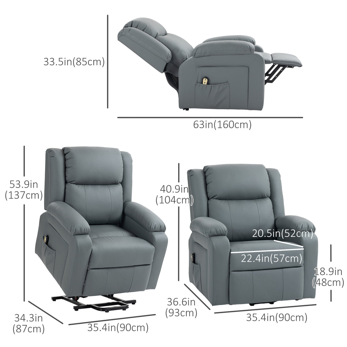 Lift Chair for Seniors, PU Leather Upholstered Electric Recliner Chair with Remote, Side Pockets – view 9