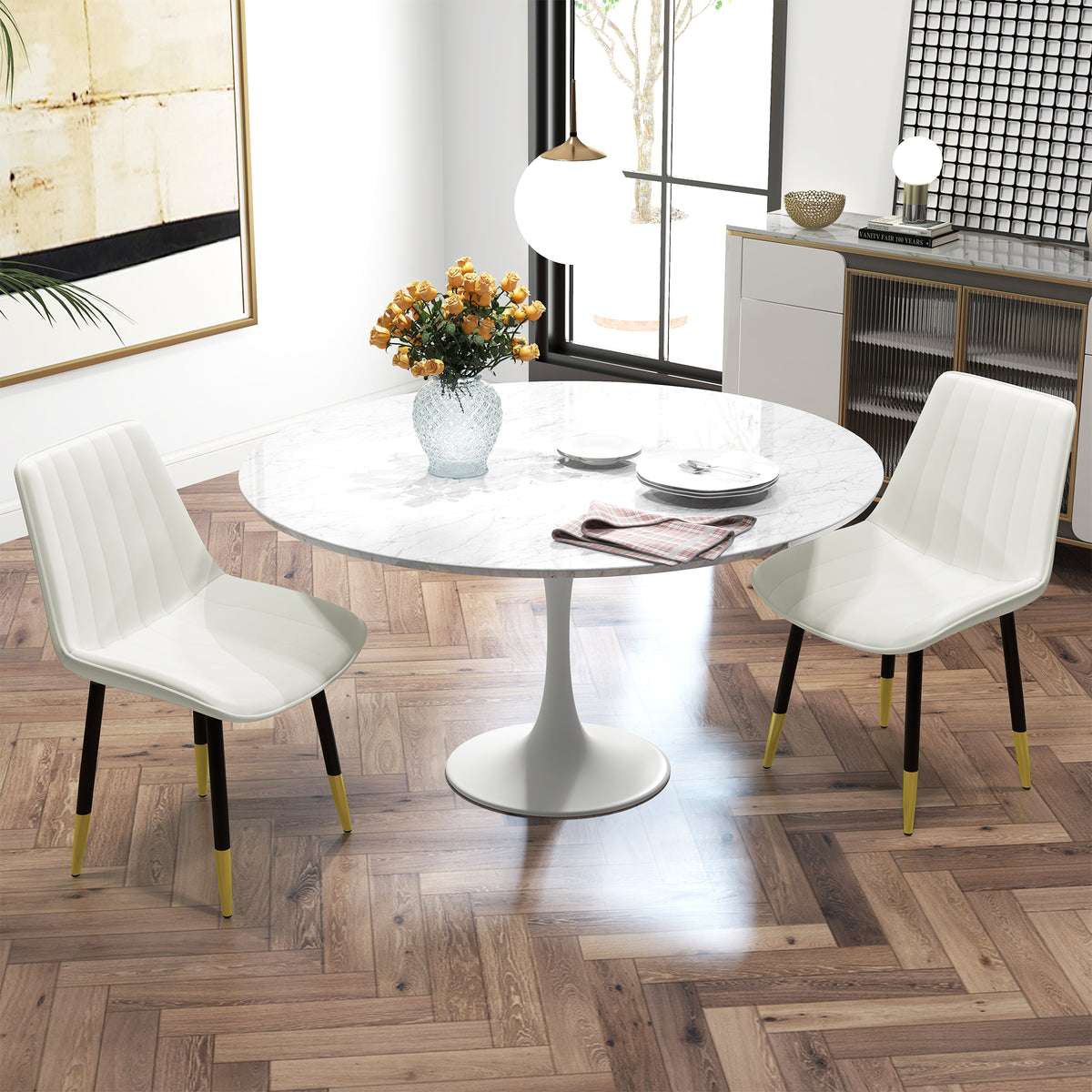 Dining Chairs Set of 2, Modern Kitchen Chair with PU Leather Upholstery and Steel Legs for Living Room – view 14