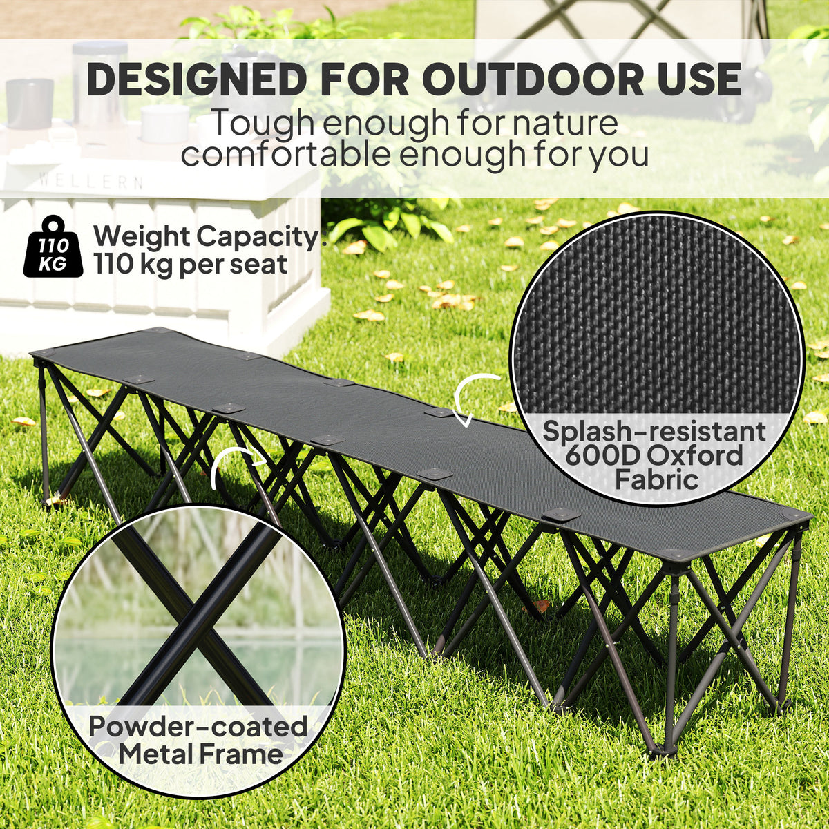 Portable 4-Seater Folding Camping Chair, Team Bench Chair with Carry Bag for Soccer Football Team, No Assembly