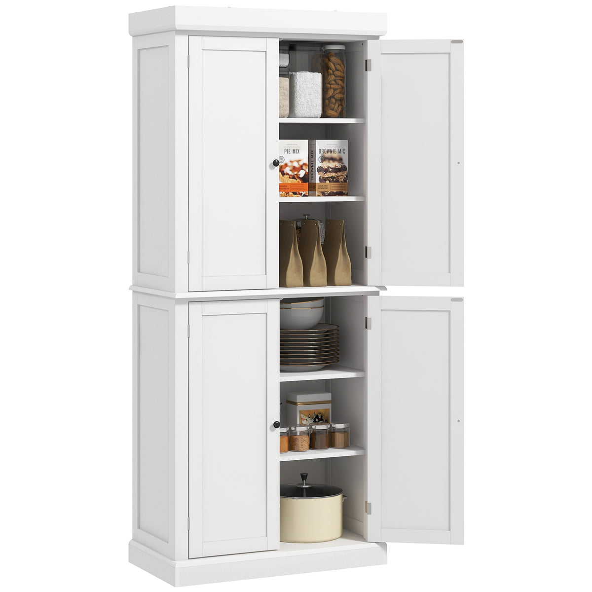 72.5" Freestanding Kitchen Pantry Cabinet with 4 Doors, White