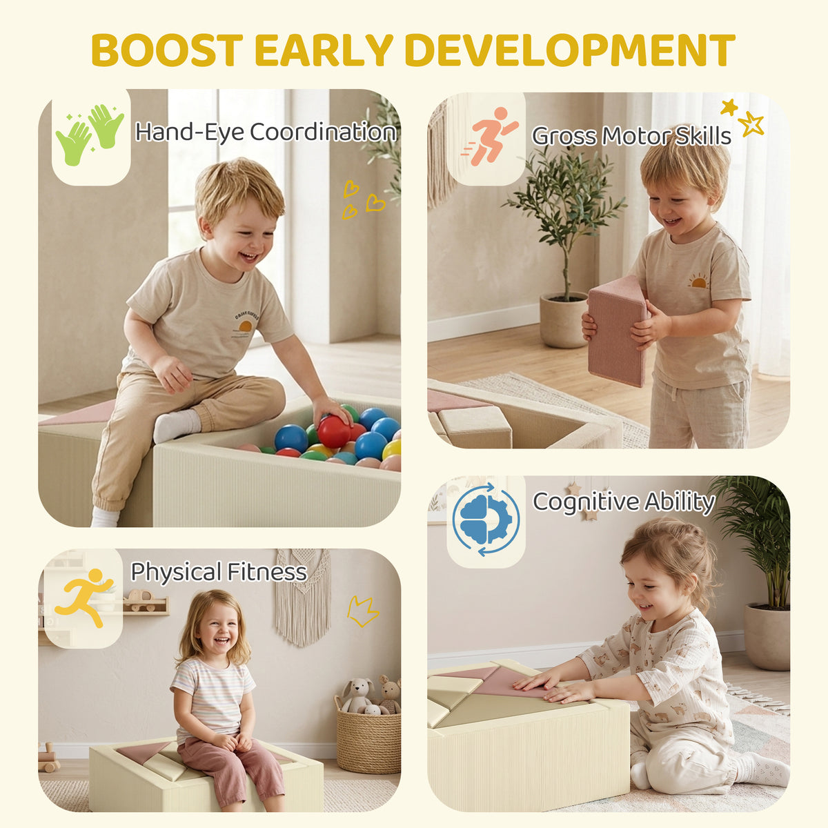 Qaba Toddlers Climbing Toys, 9-Piece Foam Climbing Blocks with Tangram Play, Washable Covers for Crawling or Ball Pit Play
