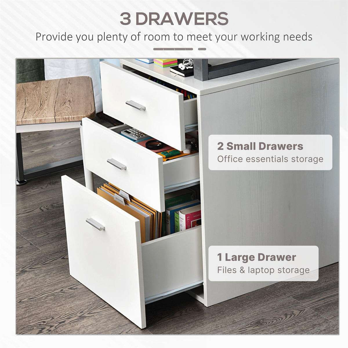 47" Computer Desk Writing Table Workstation with Multi-Use Reversible File Drawers Metal Frame Home Office – view 6