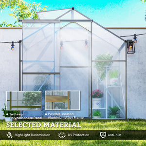 6' x 2.5' Walk-in Polycarbonate Greenhouse Aluminium Green House with Sliding Door, 5-Level Roof Vent, Rain Gutter