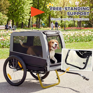 Dog Bike Trailer, Pet Cart Bicycle Carrier with Support Feet, Large Wheels, 2 Doors