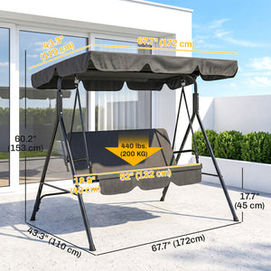 3-Seater Outdoor Porch Swing with Adjustable Canopy, Patio Swing Chair for Garden, Poolside, Backyard, Green and White