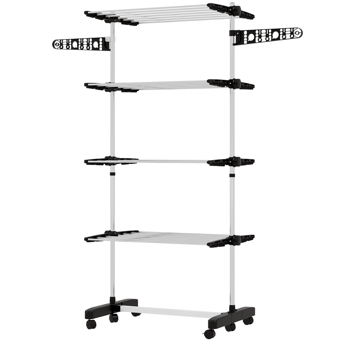 Garment Drying Rack Stainless Steel Folding Clothes Hanging Rack with Side Wings Castors for Indoor Outdoor