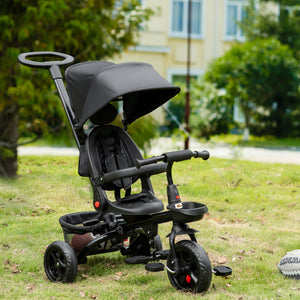 Qaba Tricycle for Toddler 5 in 1 Kids Trike, Foldable Converts Stroller to Toddler Bike, Adjustable Backrest & Curved Canopy, Detachable Guardrail & Handle for 1-5 Years Old