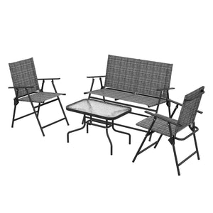 Outdoor 4 Pieces Patio Furniture Set, Garden Set with Two Foldable Armchairs, a Loveseat & Glass Top Table – view 8
