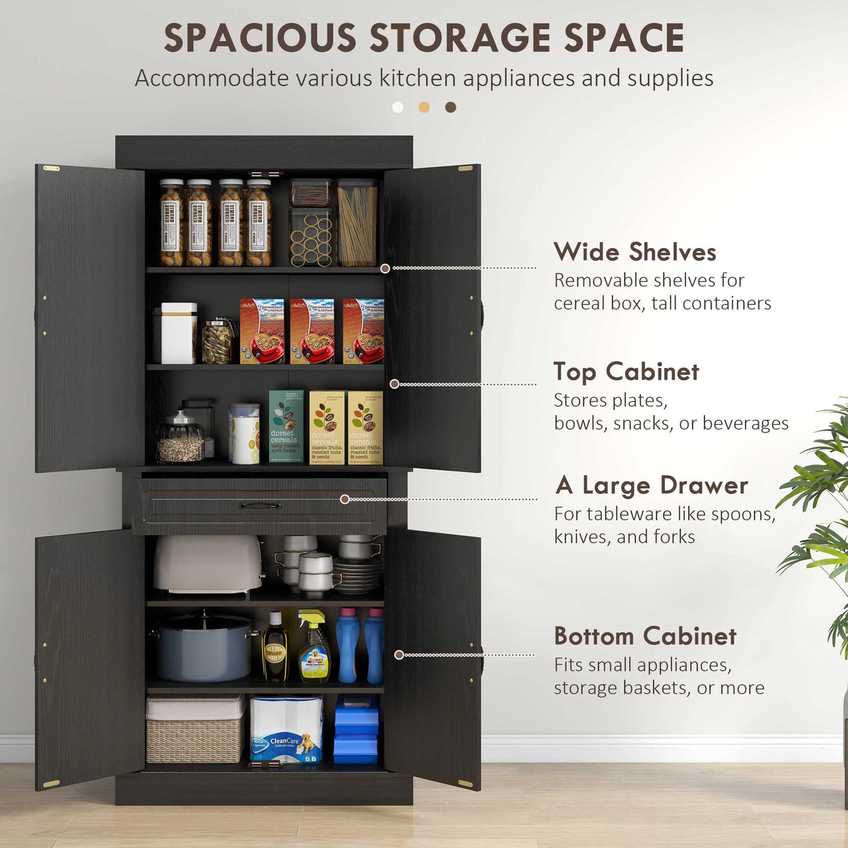 71" Freestanding Kitchen Pantry with 4 Doors and 2 Cabinets, Tall Storage Cabinet for Kitchen – view 3