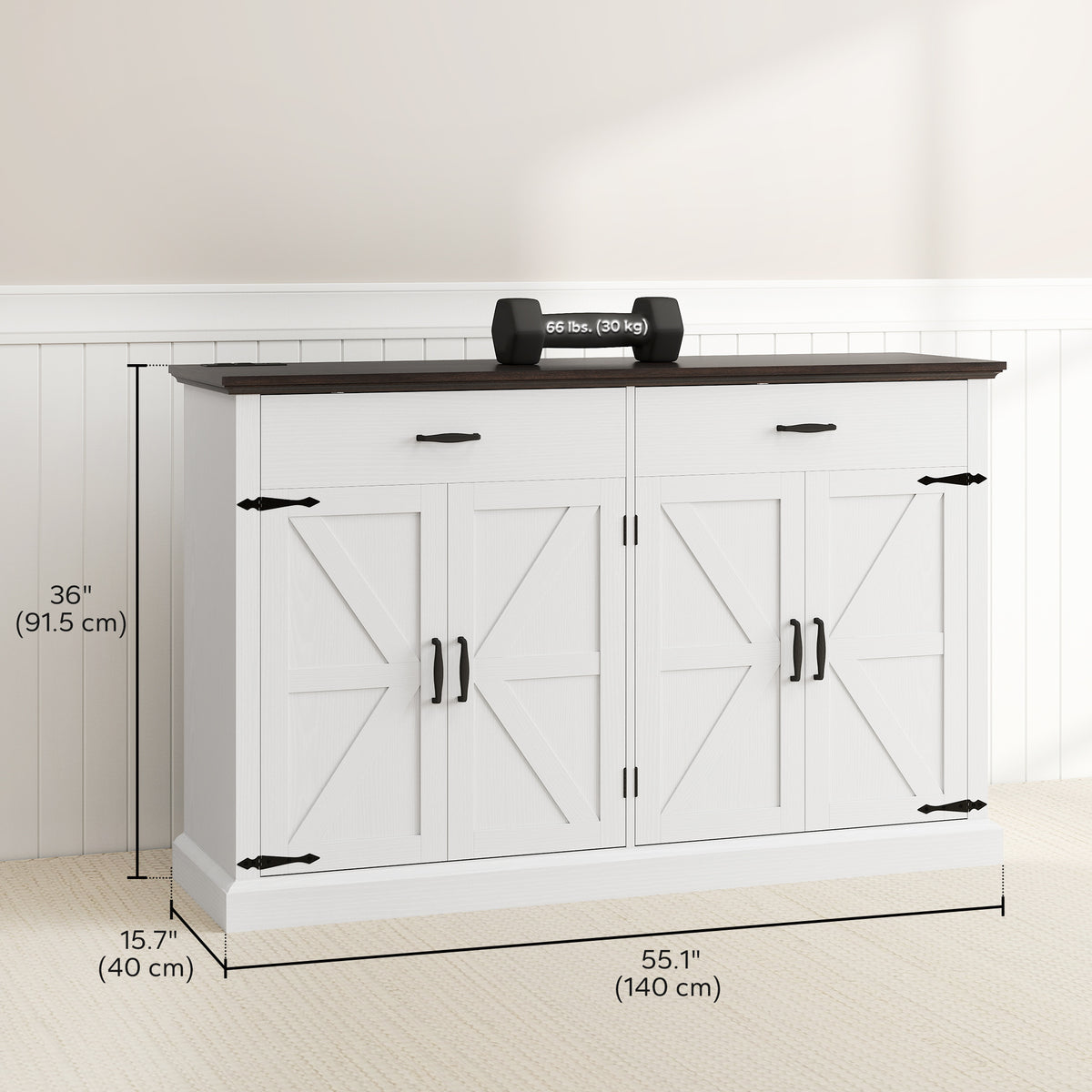 30" Buffet Cabinet, Farmhouse Sideboard with 1.2" Thick Top, 2 Barn Doors, Drawer and Adjustable Shelf – view 9