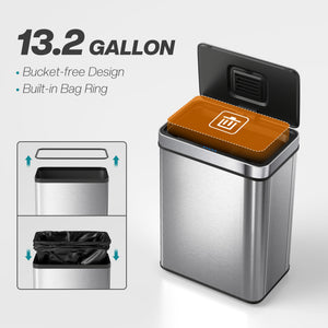 13.2 Gallon Sensor Can, Automatic Garbage Can with Soft-Close Lid, Fingerprint-Proof Stainless Steel, Silver – view 4