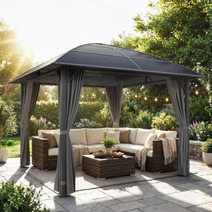 10' x 10' Outdoor Hardtop Gazebo Canopy with UV60+ Polycarbonate Roof, Steel Frame, Central Hook, Curtains – view 21