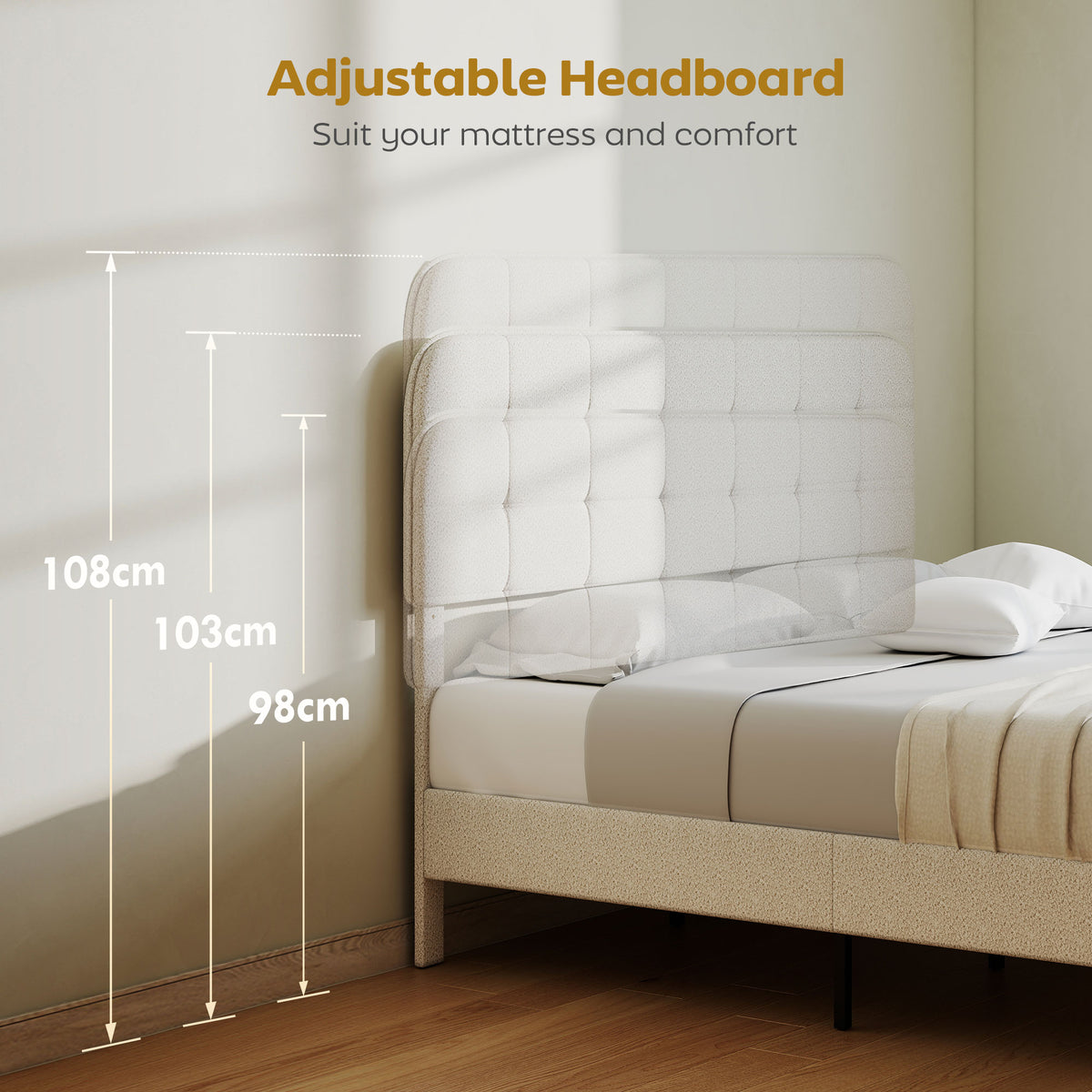 Queen Size Bed Frame with Adjustable Headboard Upholstered Platform Bed Frame with Wood Slat Support Noise – view 10
