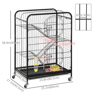 Rolling Small Animal Cage 36.6" Pet Rabbit Ferret Playpen, Animal Supply Kit Metal Black for Bunny, Pet Mink, Chinchilla