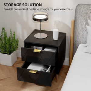 Modern Bedside Table, Accent Nightstand with 2 Drawers, Bed End Table for Bedroom, Black – view 3