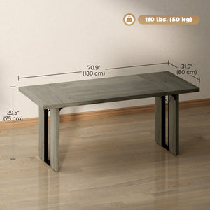 Industrial Kitchen Table for 8, 71" Rectangular Dining Table with Thick Tabletop for Dining Room, Grey Wood Finish