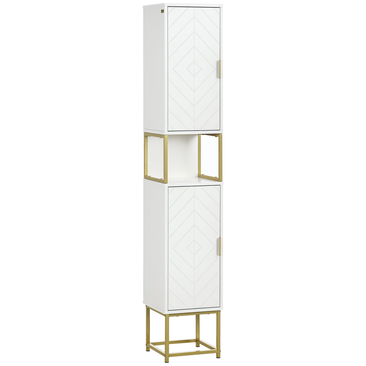 Tall Bathroom Storage Cabinet, Modern Narrow Bathroom Cabinet with Diamond Chevron Pattern and Adjustable – view 8