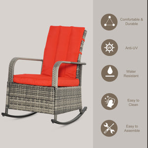 Outdoor Wicker Rocking Chair with Cushion, Patio PE Rattan Recliner Chair with Adjustable Footrest – view 17