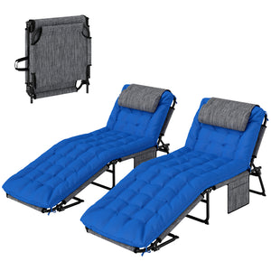 Folding Lounge Chair with 4-level Reclining Back & Cushion, Blue