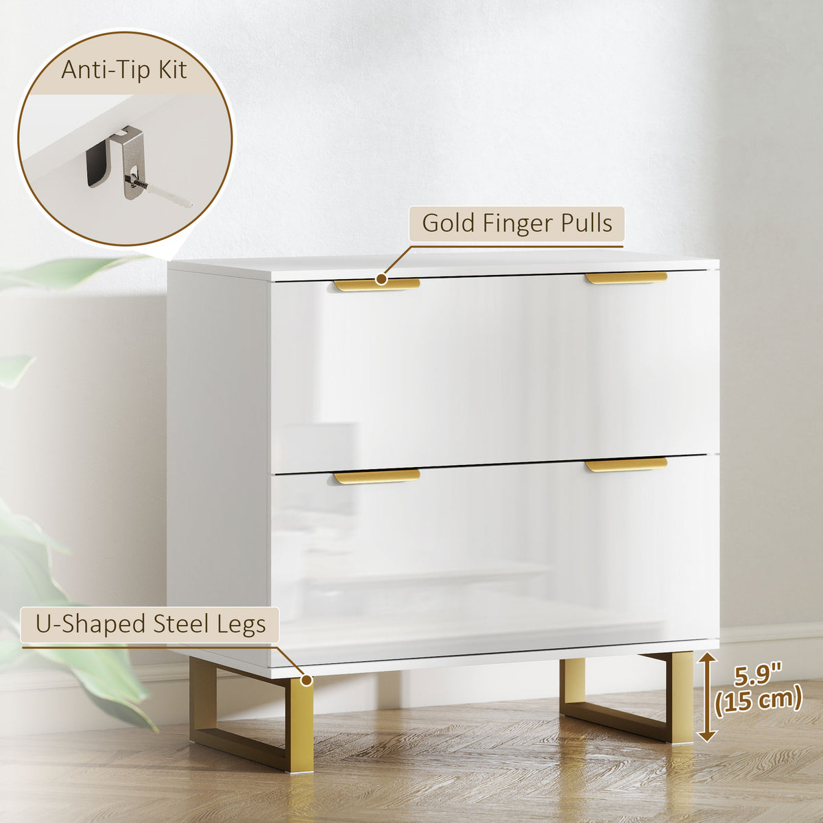 Lateral File Cabinet with 2 Drawers, Modern Filing Cabinet for Letter/A4/Legal Size Files, High Gloss Black – view 13