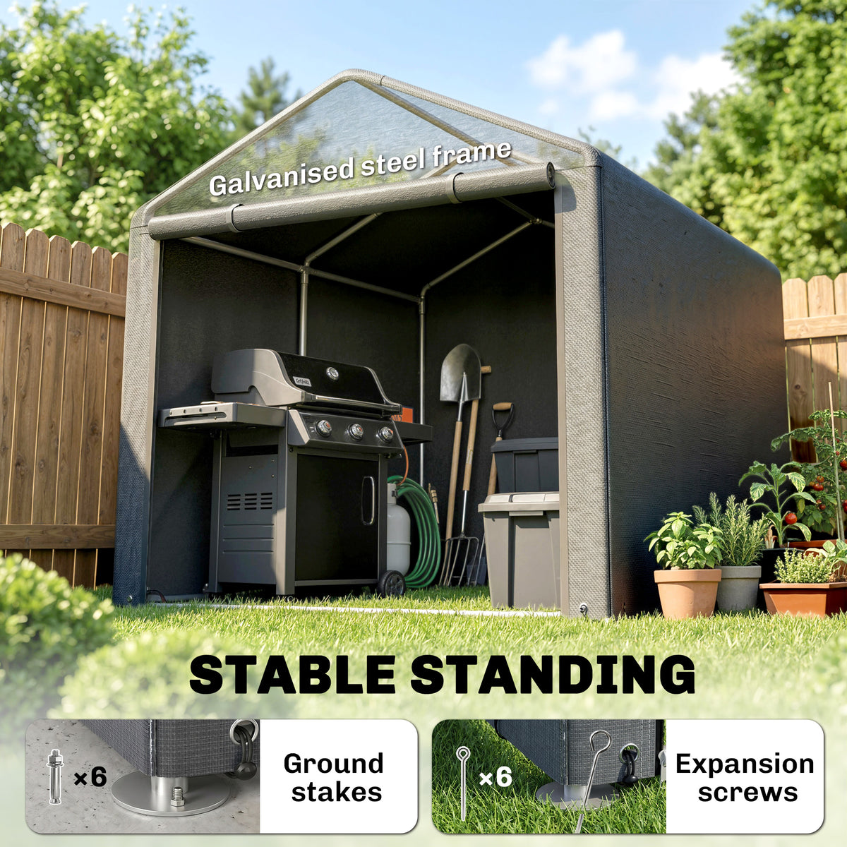 Portable Bicycle Shed with Galvanised Steel Frame and Large Door, Waterproof Outdoor Shed for Garden Tools – view 11