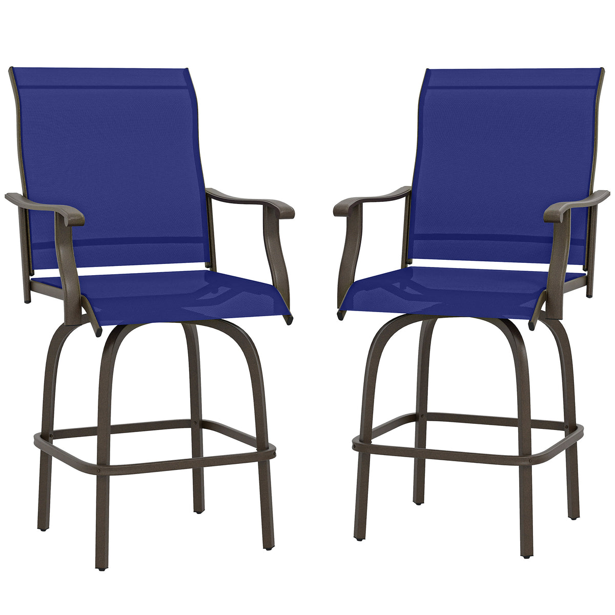 Outdoor Bar Stools Set of 2, Swivel Bar Height Chairs with High Back, Curved Armrests and Steel Frame, Black – view 8