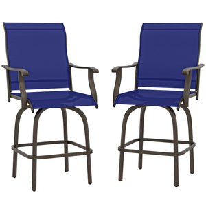 Outdoor Bar Stools Set of 2, Swivel Bar Height Chairs with High Back, Curved Armrests and Steel Frame, Black – view 8