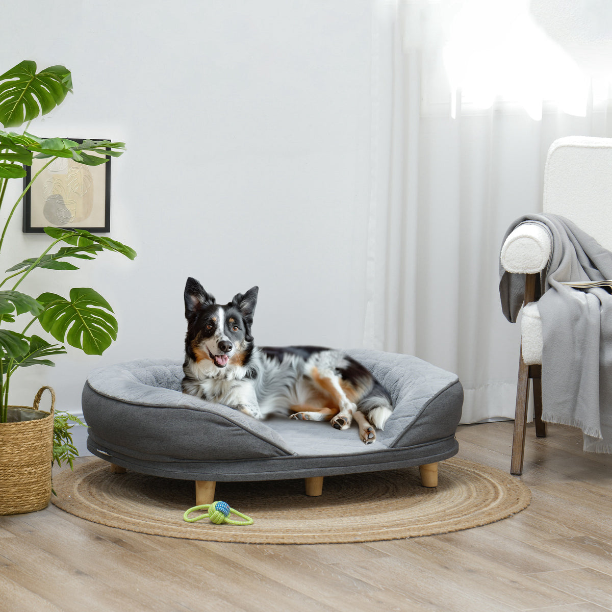 Pet Sofa Bed for Large Dogs with Removable Cushion, Washable Cover, Anti-slip Foot Pads, Grey