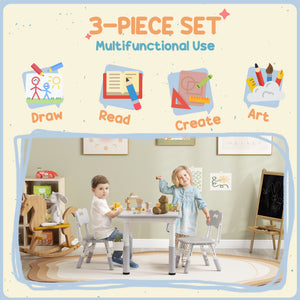 Qaba 3 Pieces Toddler Table and Chair Set, Height Adjustable Kids Table and Chair Set w/ Storage, for Playroom