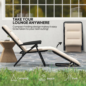 Foldable Lounge Chair, Reclining Patio Sun Lounger with 6-Position Adjustable Back, Blue and White