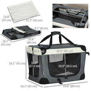 24" Foldable Pet Carrier with Removable Mat, Breathable Mesh, Soft Side Pet Travel Crate for Cat & Miniature Dogs, Grey
