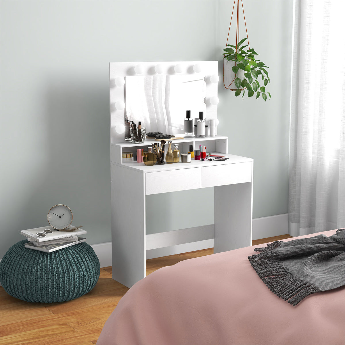 Vanity Table, Makeup Dressing Table with LED Lighting Mirror, Drawers, for Bedroom, Black – view 14