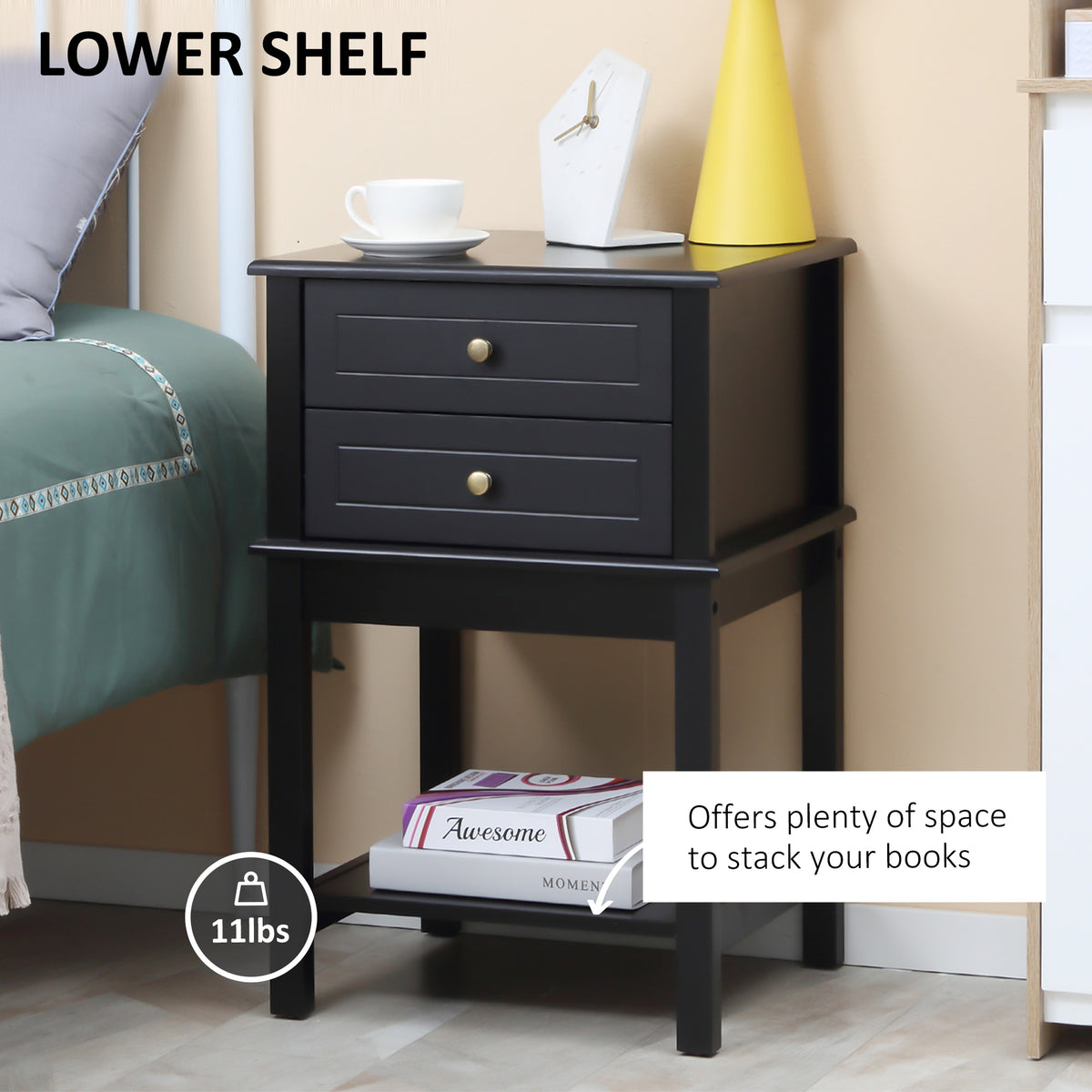 Modern Sofa Side Table, Accent End Table with Drawers and Storage Shelf – view 6