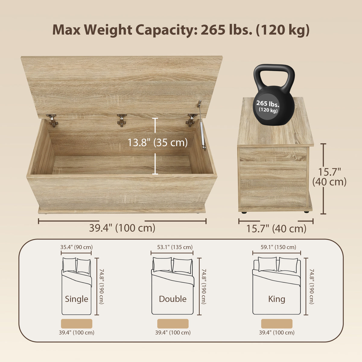 39.5" Storage Chest with 2 Safety Hinges, Storage Box Organizer with Flip-Top Lid, Entryway Storage Bench – view 16