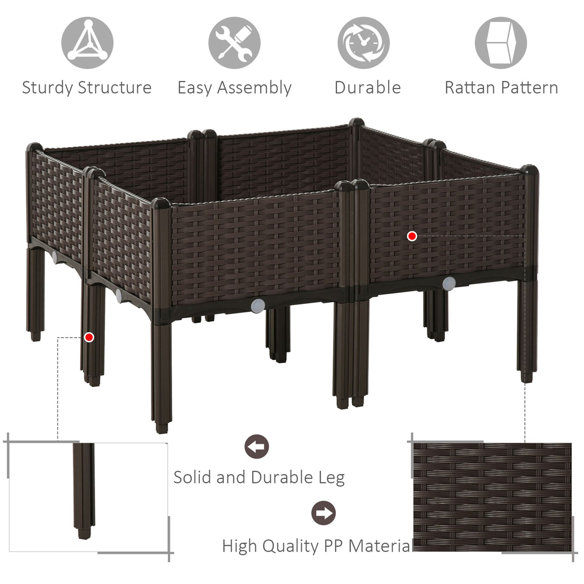 2-piece Raised Garden Bed PP Raised Flower Bed Plant Stand Stackable Vegetable Herb Grow Box