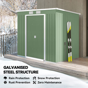 7' x 4' Galvanised Steel Garden Shed, with Foundation Kit - Green – view 3